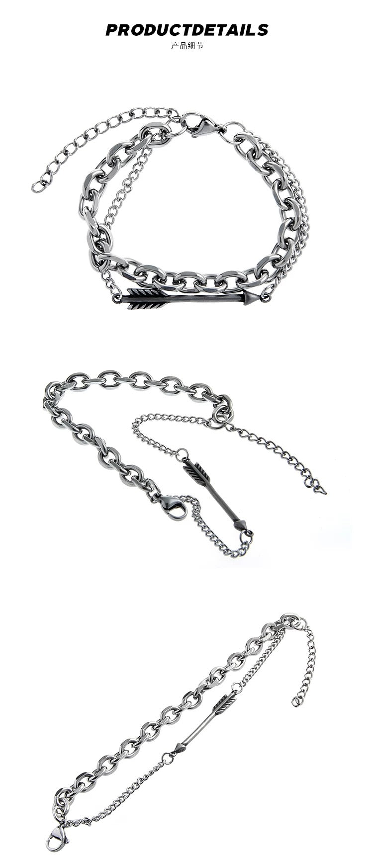 Men’s Arrow Double-Layer Bracelet | Adjustable Vintage Titanium Steel Chain with Hip Hop Minimalist Design O0011