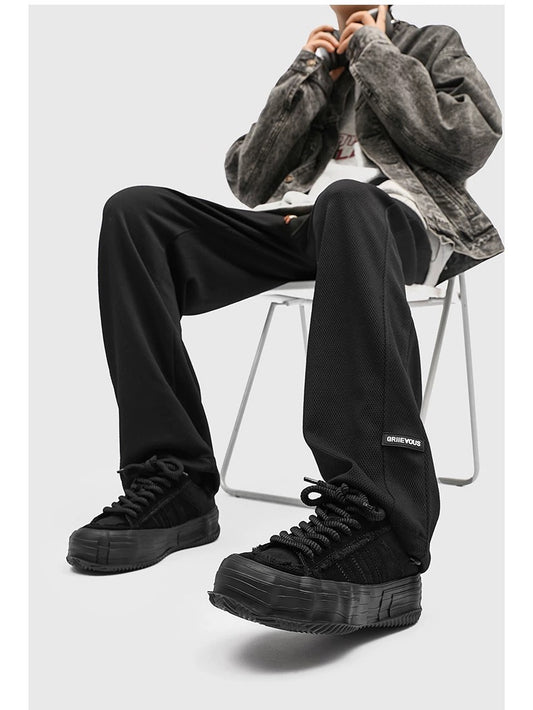 Black Warrior Skate Shoes - Triple-Stripe Vintage Melt-Sole Canvas Sneakers (Niche Unisex Streetwear) S0006