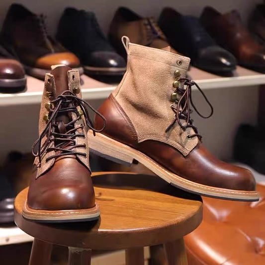 Men’s 2025 New Vintage Martin Boots British Style High-Top Leather Work Boots Chunky Elevator Combat Shoes S0013