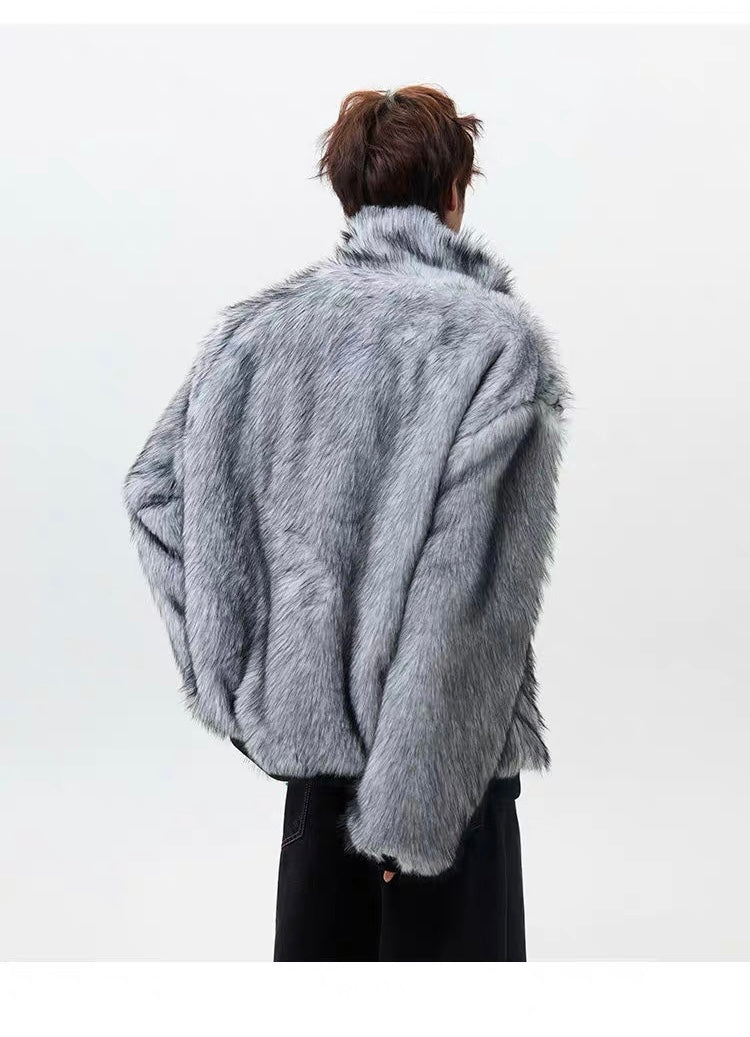 Men’s High-Neck Plush Fur Winter Jacket T0249