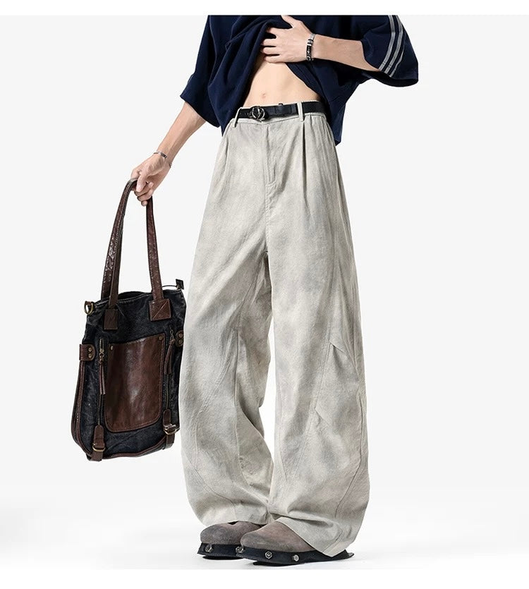 Wrinkled Washed Cargo Pants – American Vintage Dirty Dye Workwear Trousers B0048