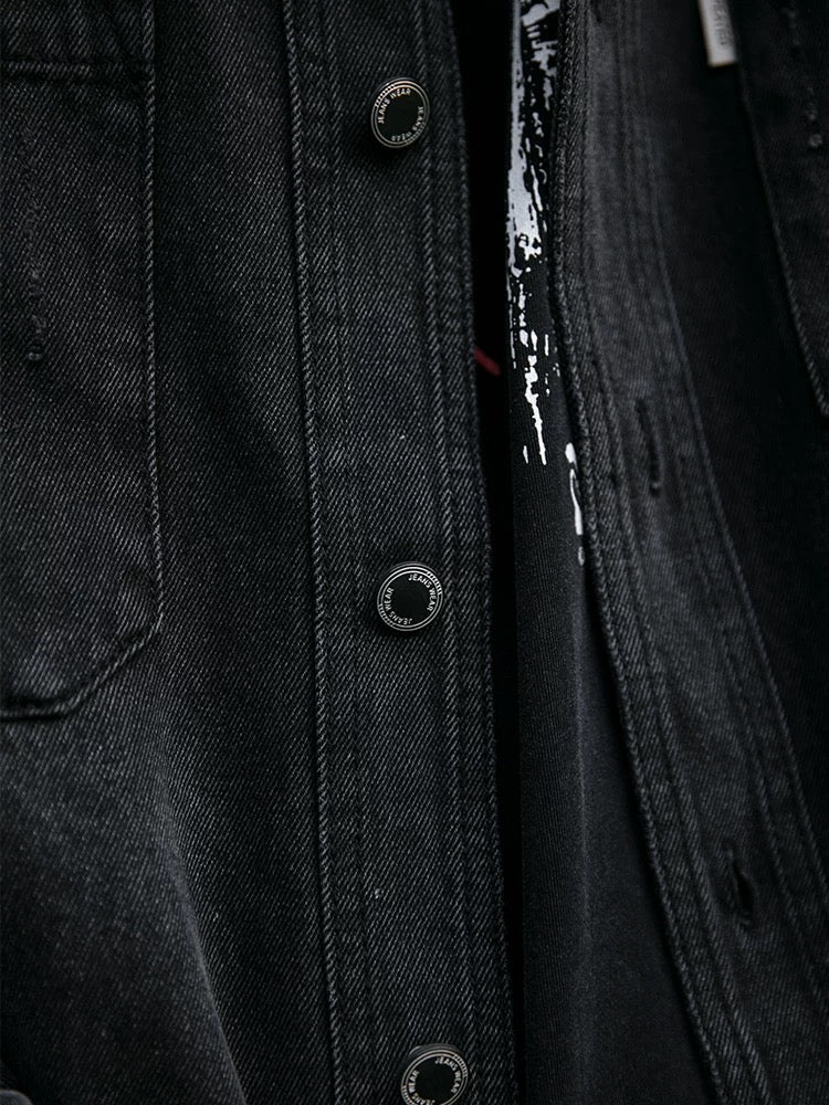 American Vintage Heavy-Duty Washed Distressed Denim Shirt - Men's Textured Relaxed Fit Utility Work Shirt Jacket T0020