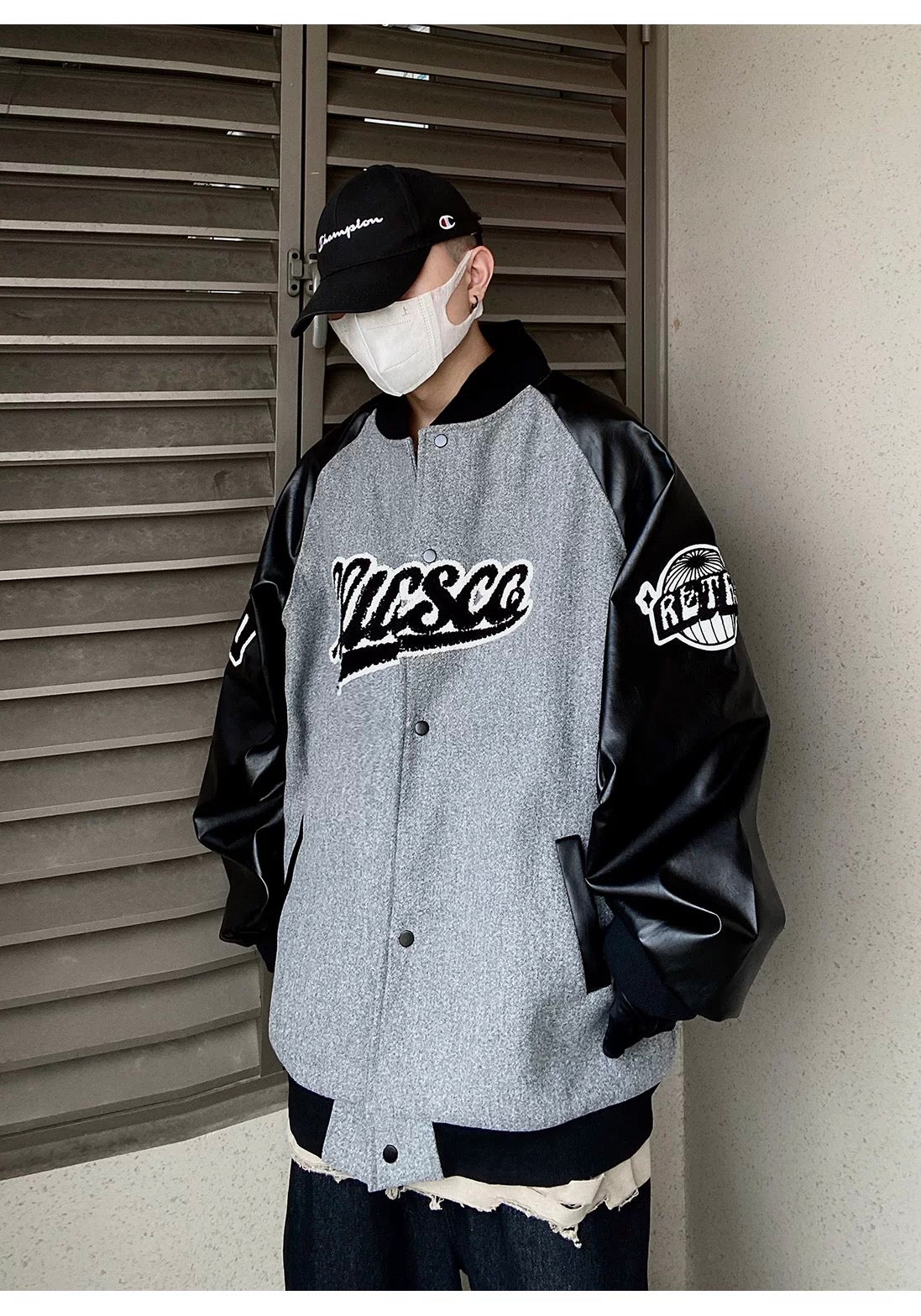 Men’s Hip Hop Varsity Jacket Streetwear Embroidered Baseball Bomber Retro Loose Fit Coat T0078
