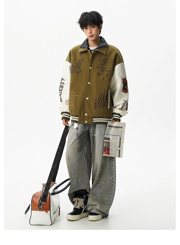 Men’s American Embroidered Patchwork Baseball Jacket – Vintage Streetwear Varsity CoatT0074