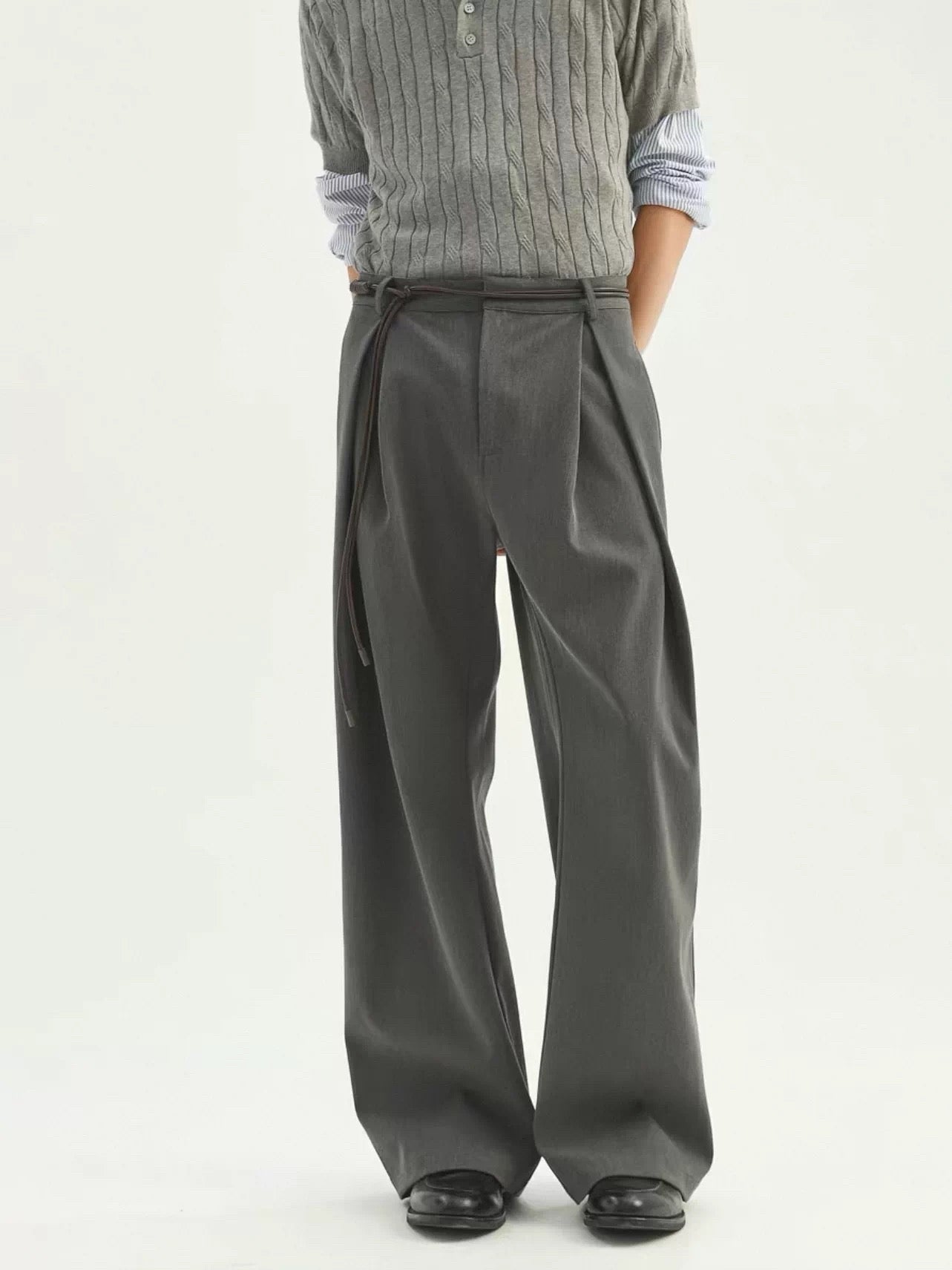 Men’s Pleated A-Line Flare TR Trousers – 3D Wide-Leg Tailored Street Pants B0072