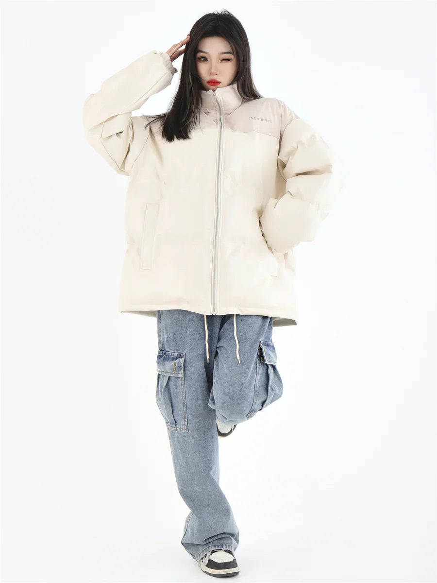 [INSstudios] PU LEATHER COTTON ZIPPER JACKET T0111