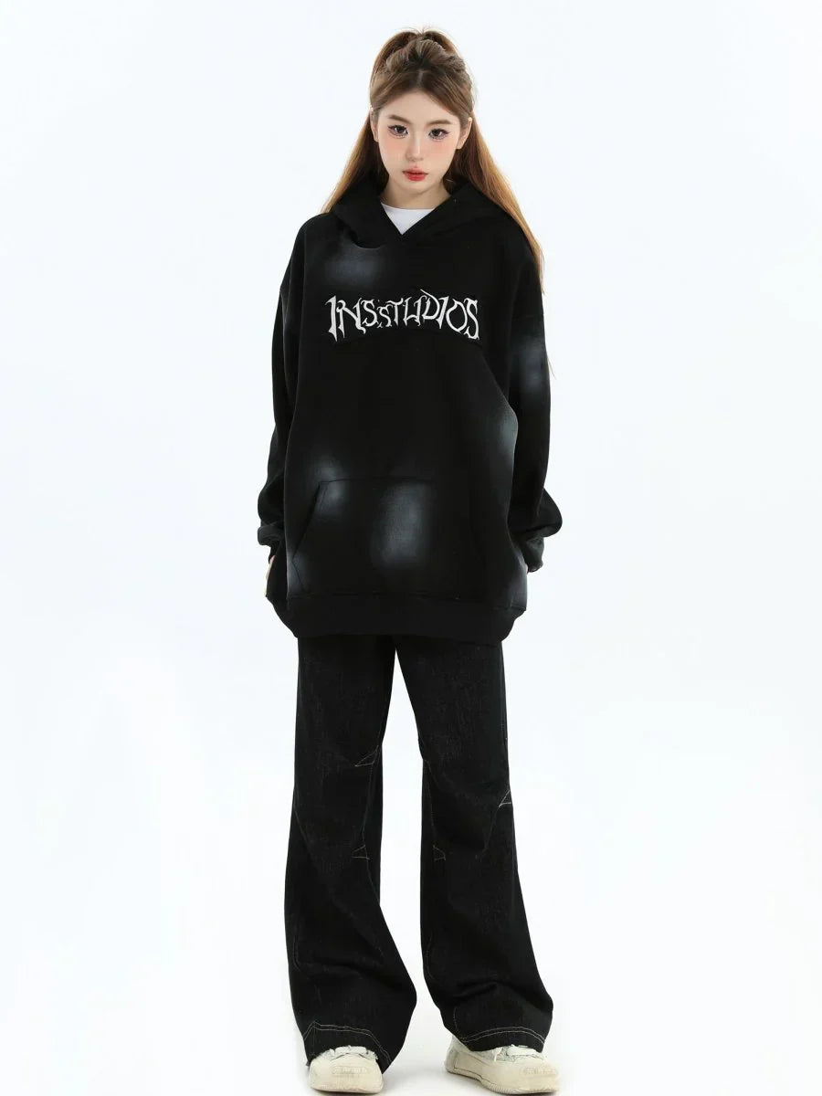 [INSstudios] SPRAY PAINT LOGO LOOSE HOODIE S0206