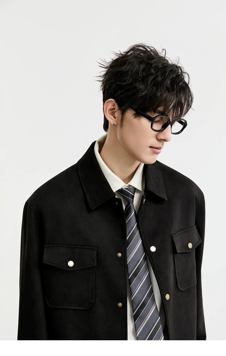 Chaqueta retro premium de ante sintético con solapa para hombre - Top corto informal para otoño T0039