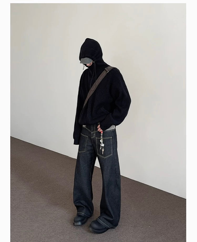 Vaqueros rectos para hombre – Pantalones clásicos de estilo urbano americano vintage B0046