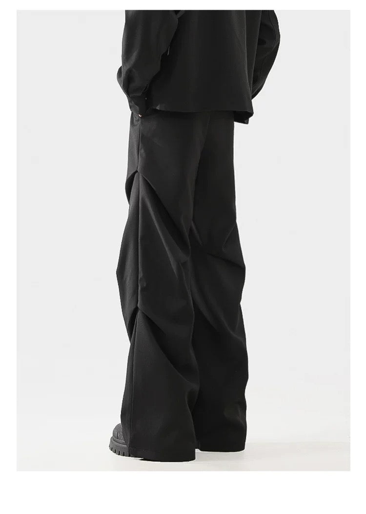 Men’s 3D Pleated Dress Pants – Textured Tailored Trousers for Modern Street Style B0071