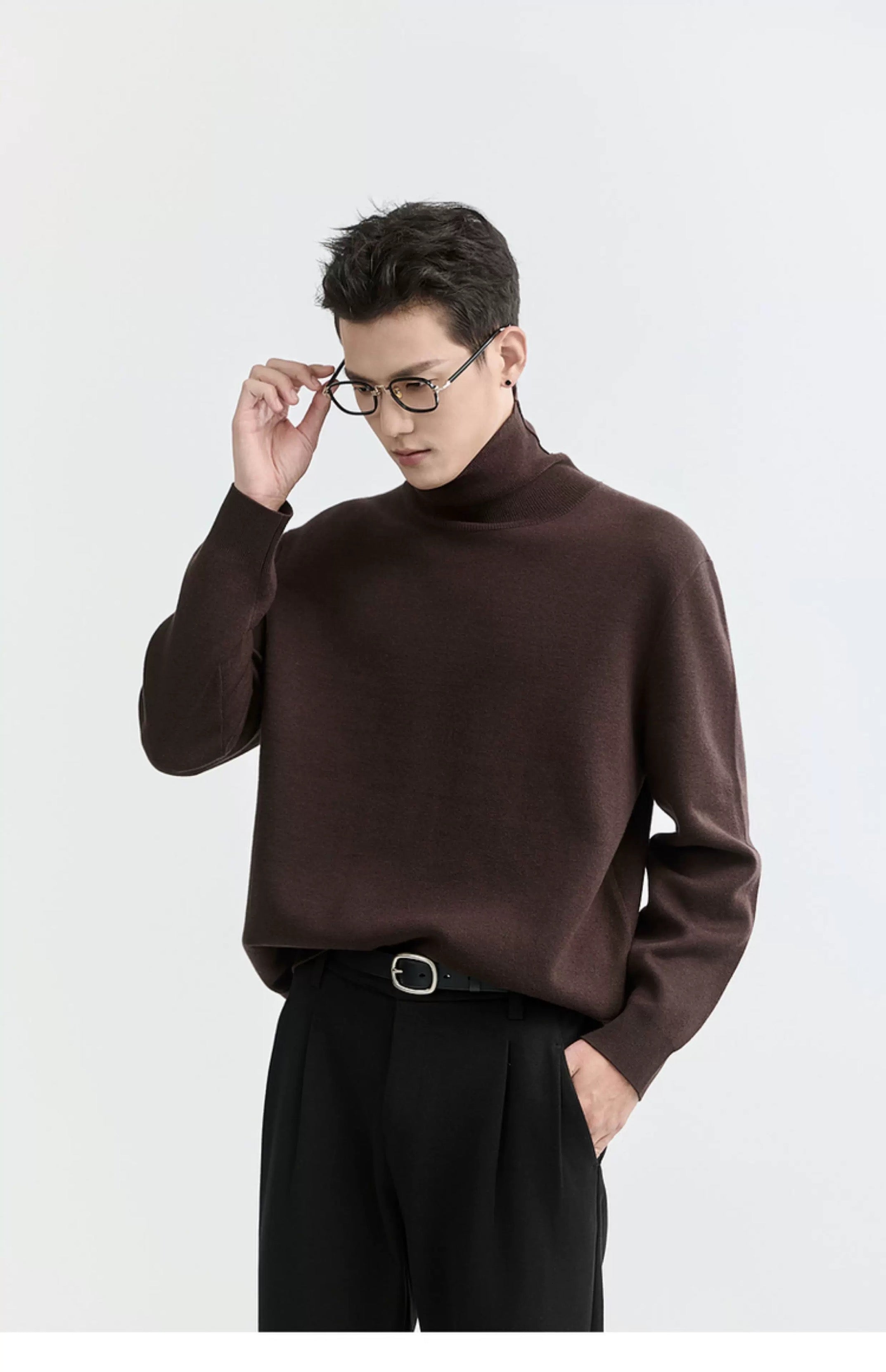 Suéter de punto de cuello alto para hombre - Capa base con forro polar grueso para otoño e invierno T0041