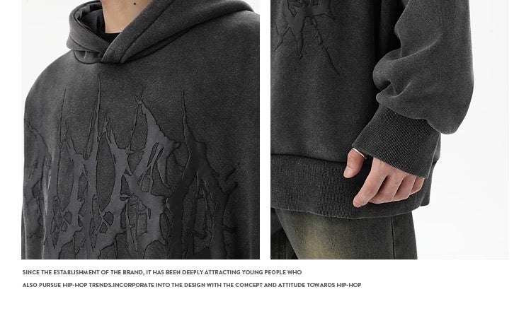 Men’s Vintage Washed Fleece Hoodie – American Retro High Street Distressed Sweatshirt S0033