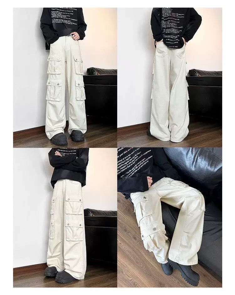 Men’s Multi-Pocket Cargo Pants – American Street Utility Workwear Trousers B0065