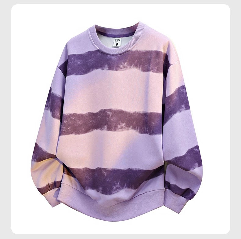 Camiseta coreana de manga larga con estampado tie-dye y rayas para hombre, estilo informal, con bloques de color, T0070