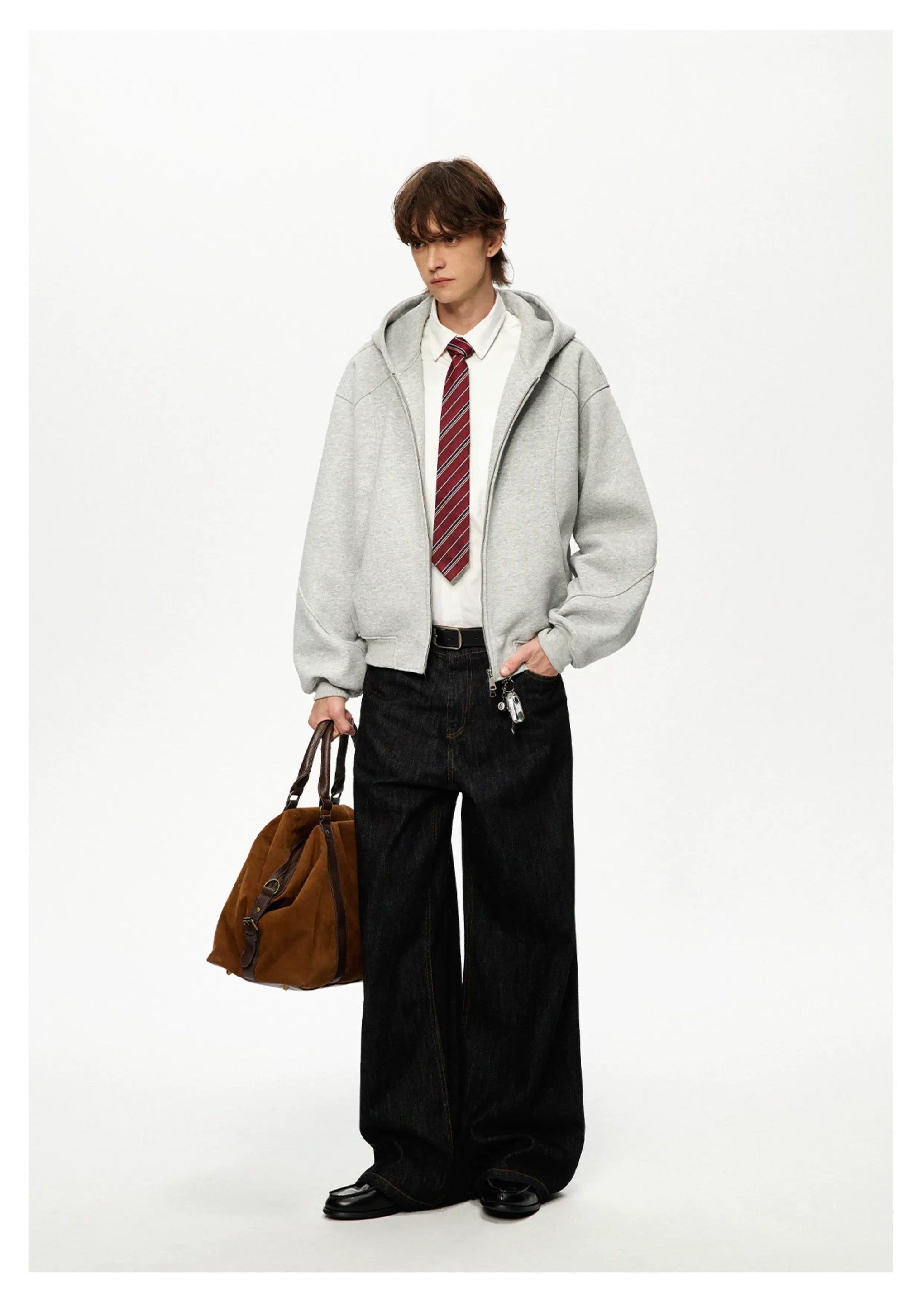 Men’s Cropped Zip-Up Hoodie – American Street Minimal Short Hoodie Jacket S0047