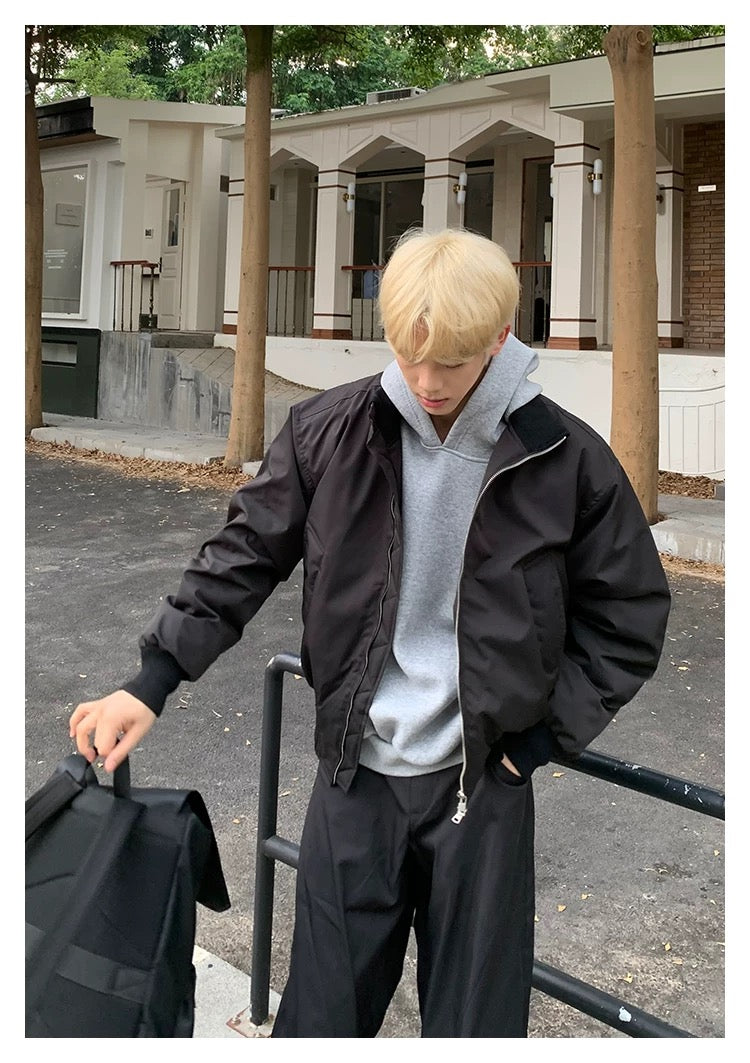 Men’s Short Padded Bomber Jacket – American Retro Street Winter Coat T0054