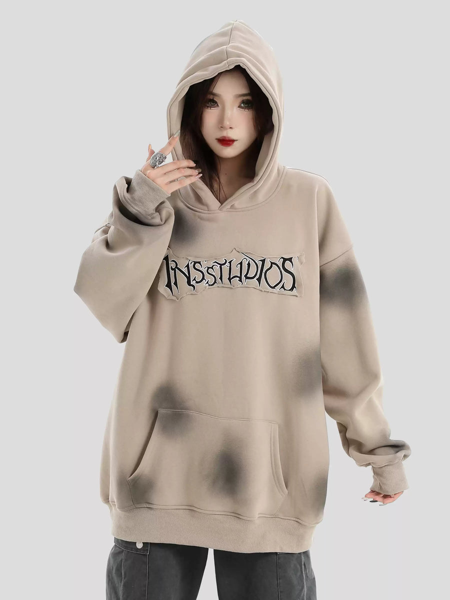[INSstudios] SPRAY PAINT LOGO LOOSE HOODIE S0206
