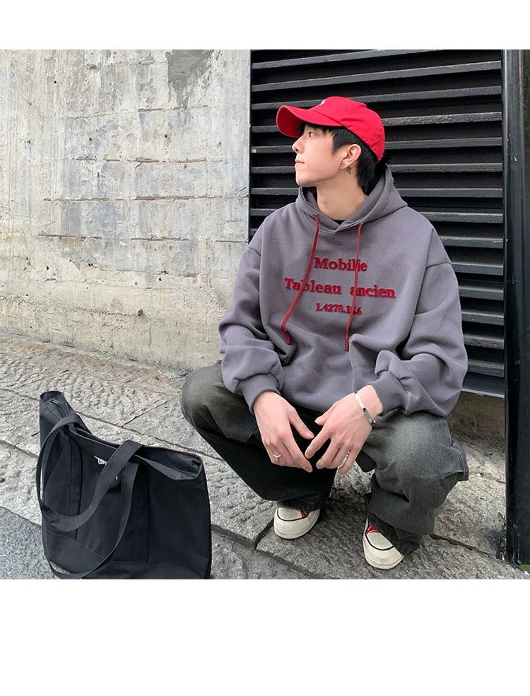 Sudadera con capucha vintage bordada con bordado cepillado para hombre – Jersey retro americano S0029