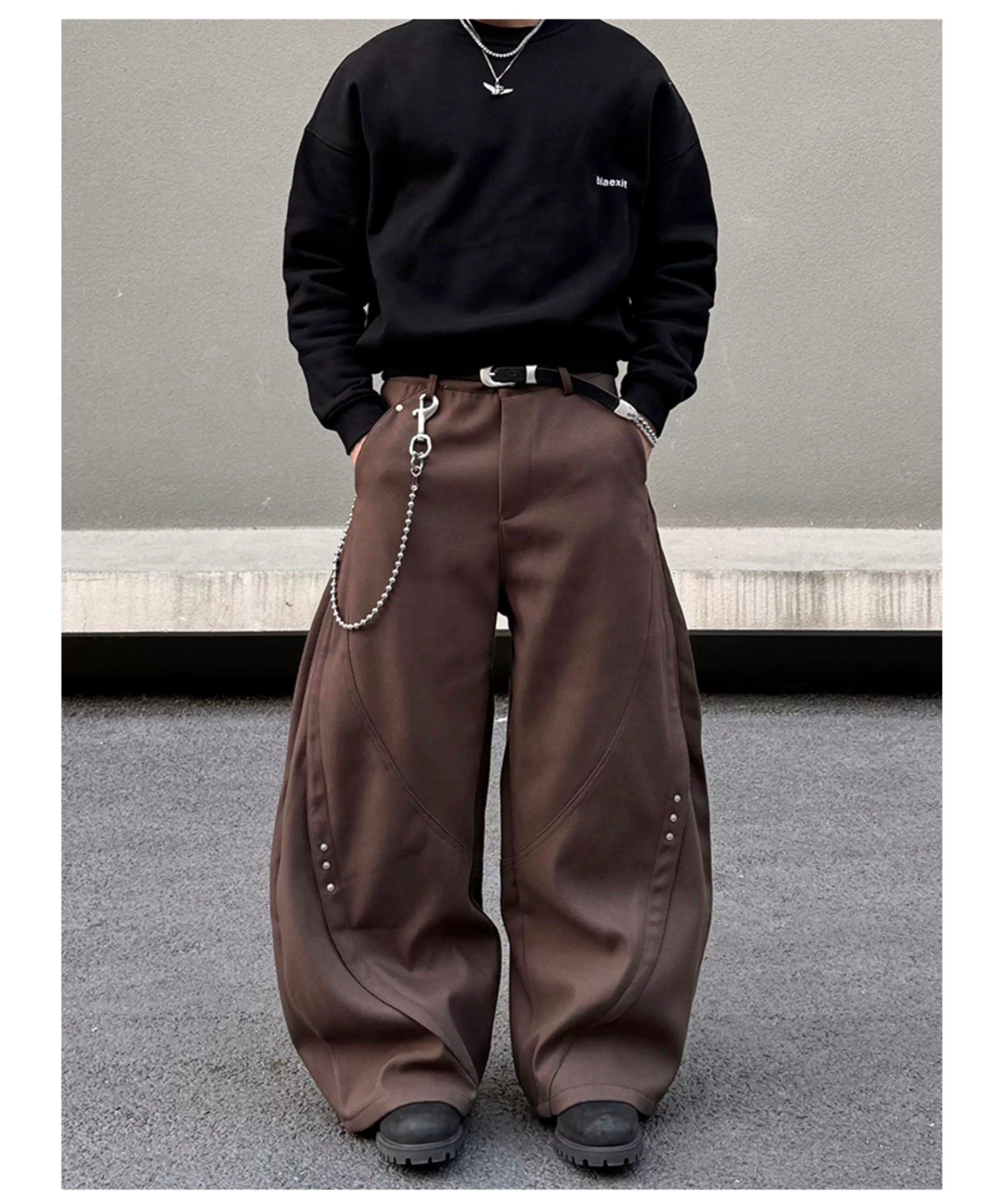 Men’s American Patchwork Rivet Blade Trousers – Vintage High-Street Flared Dress Pants B0080