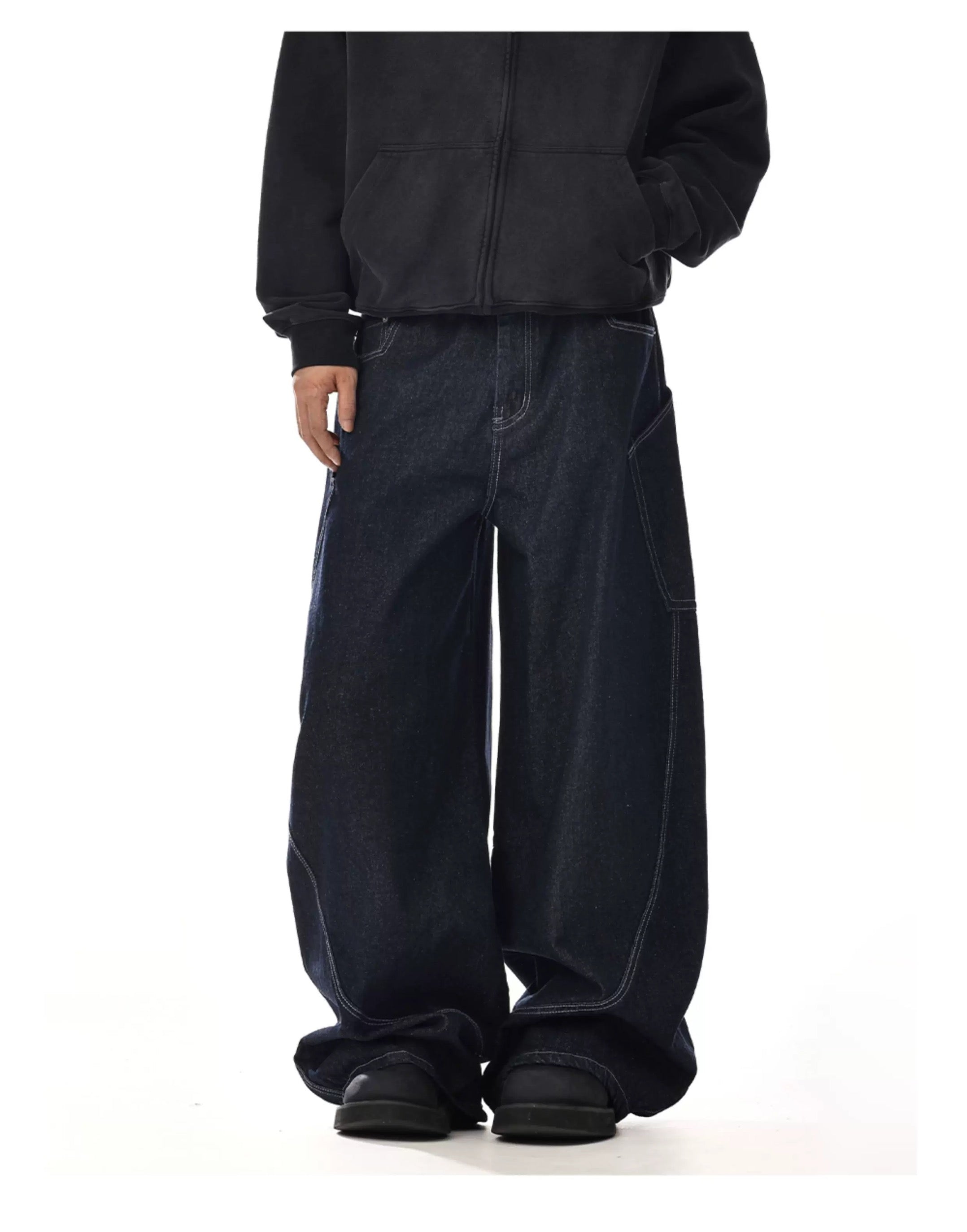 Vaqueros vintage americanos multibolsillos: pantalones vaqueros holgados de trabajo urbanos B0060