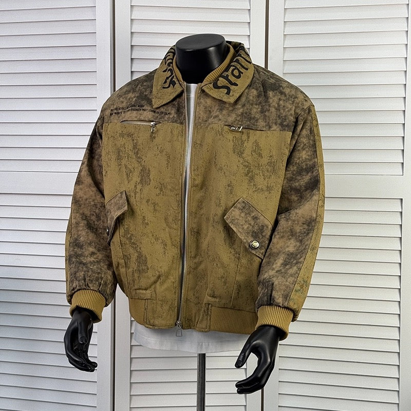 Men’s Vintage American Paint-Splatter Workwear Jacket – Distressed Retro Street Style Outerwear T0040