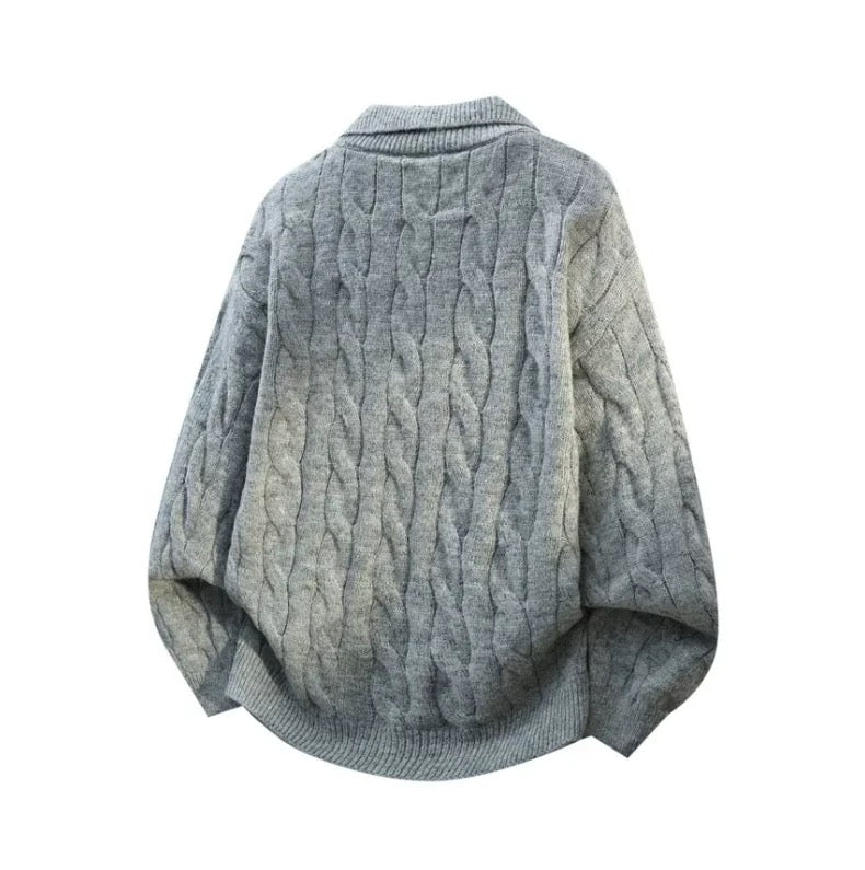 Men’s Vintage Cable Knit Layered Sweater – Retro Street Faux Two-Piece Pullover S0043