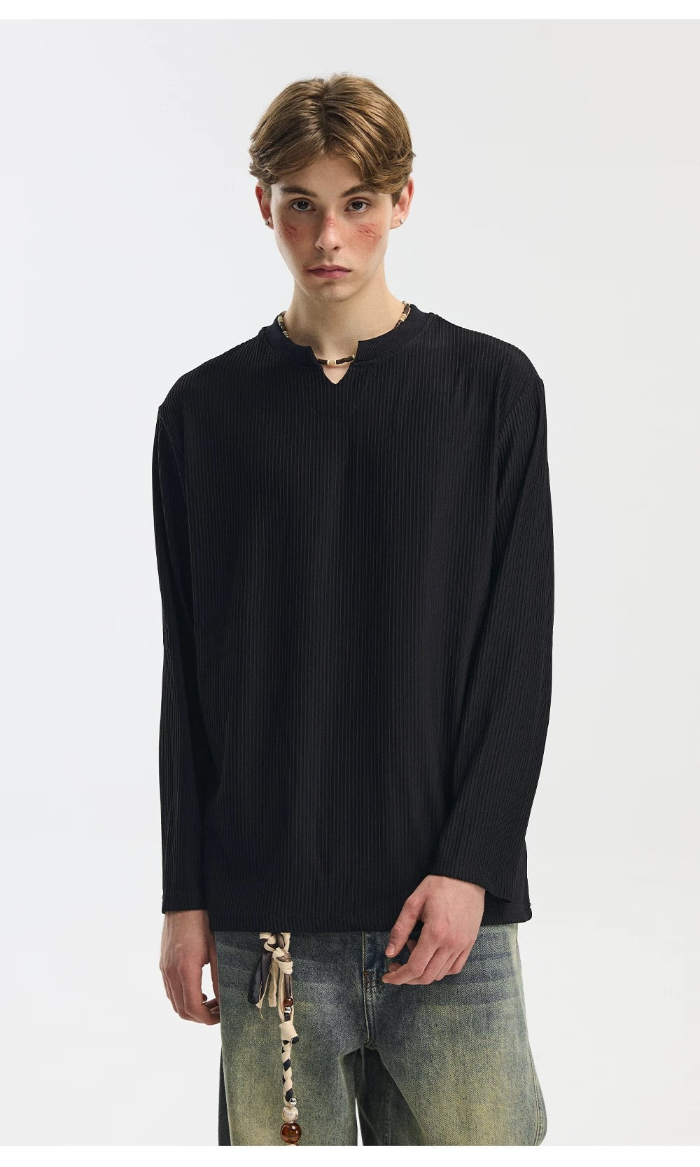 Camiseta de manga larga de color liso para hombre S0010