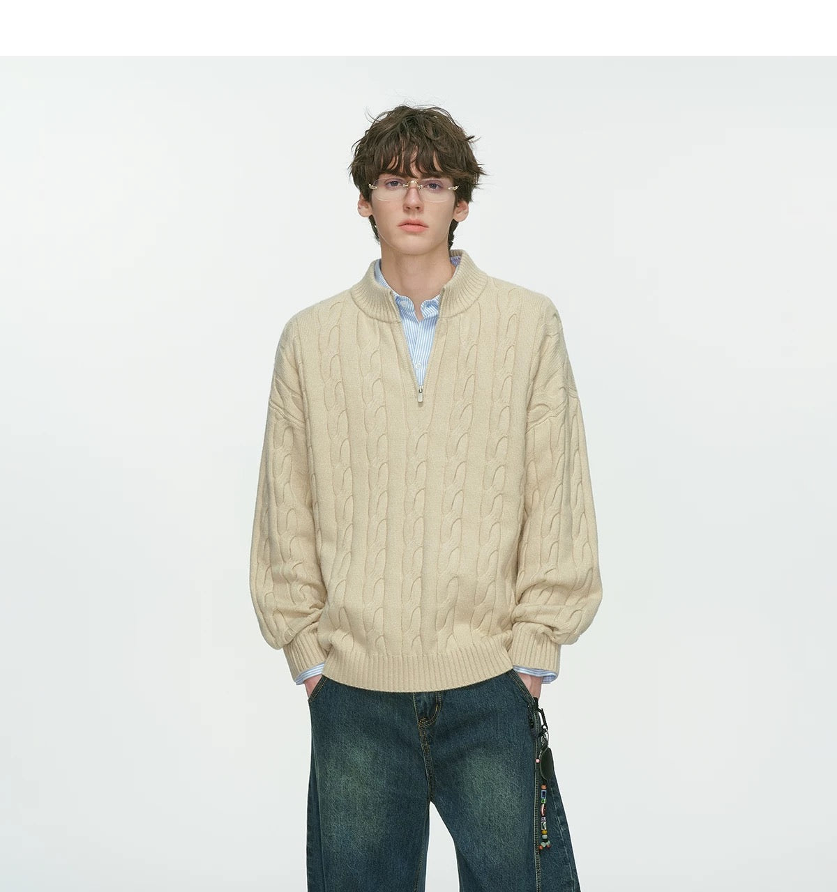 Men’s Old Money Half-Zip Cable Knit Sweater – Vintage Preppy Pullover Knitwear S0048