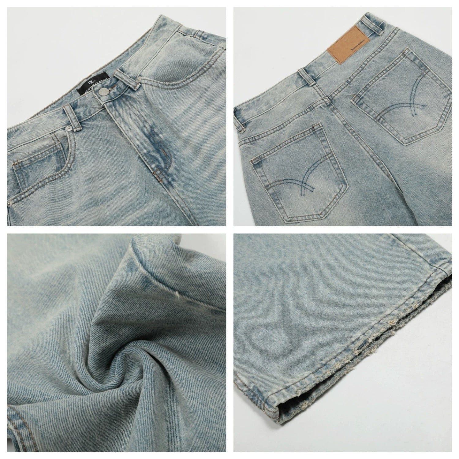 Men’s Vintage Wash Straight Leg Jeans Loose Fit Wide Leg Denim Pants B0100