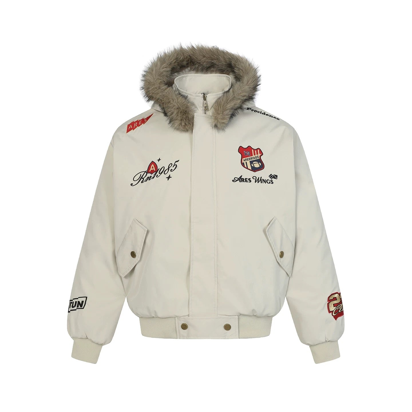 American Vintage Embroidered Badge Padded Jacket – Retro Streetwear Cotton Coat T0028