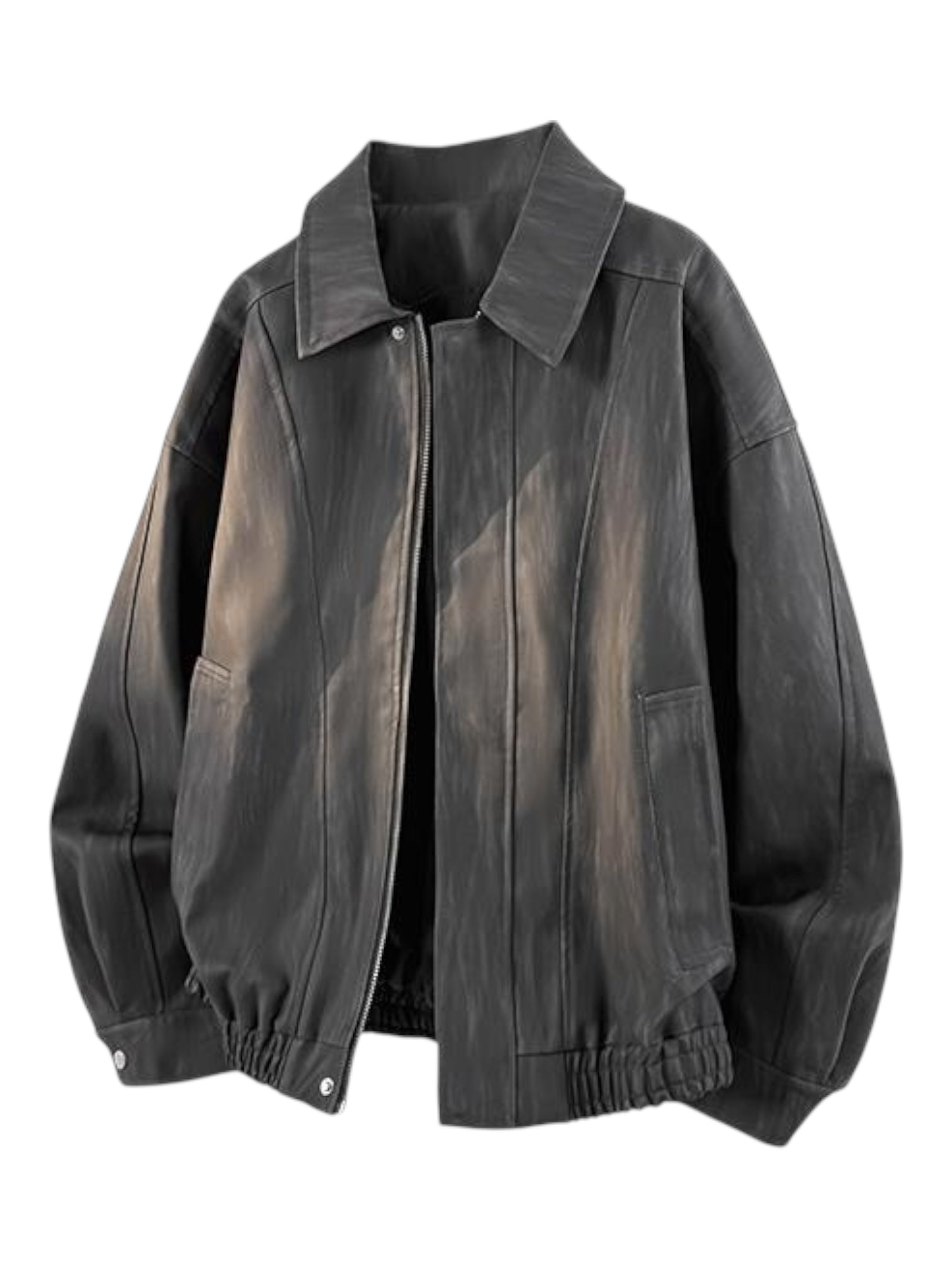 DYED FAUX LEATHER HARRINGTON JACKET T0137
