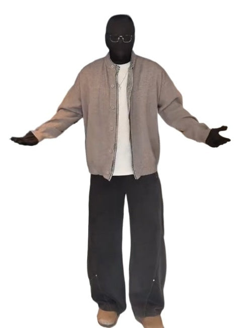 Grey plaid fake two-piece knitted sweater C0387