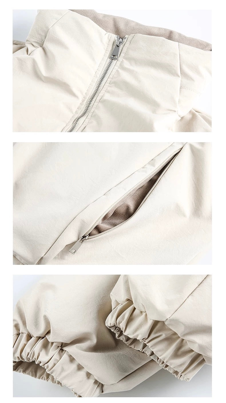 Men’s White Duck Down Stand Collar Puffer Jacket – Minimal Warm Winter Outerwear T0140