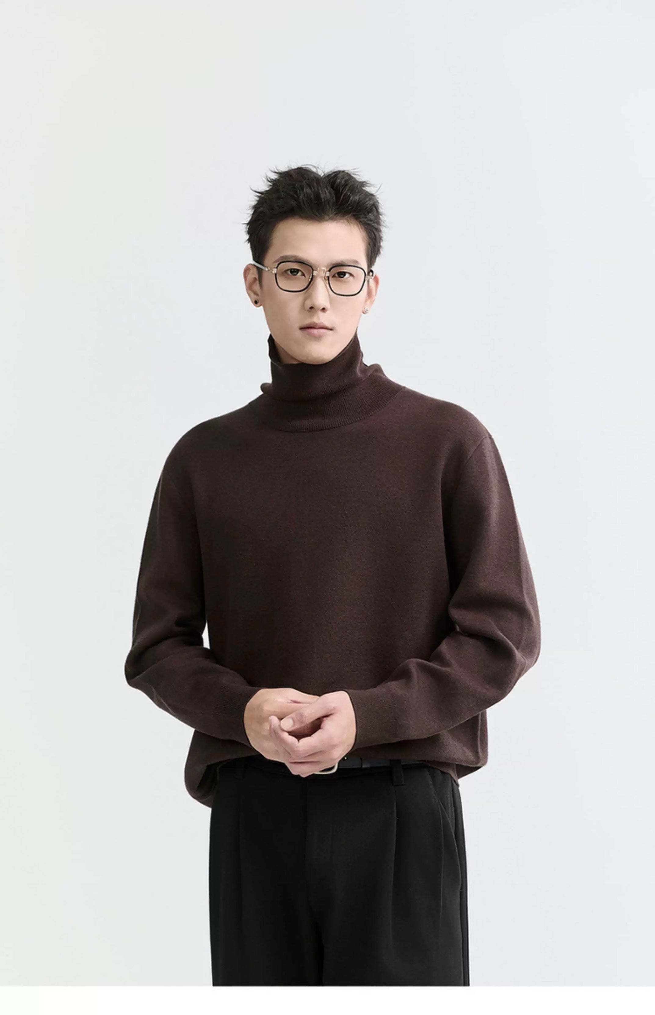 Suéter de punto de cuello alto para hombre - Capa base con forro polar grueso para otoño e invierno T0041