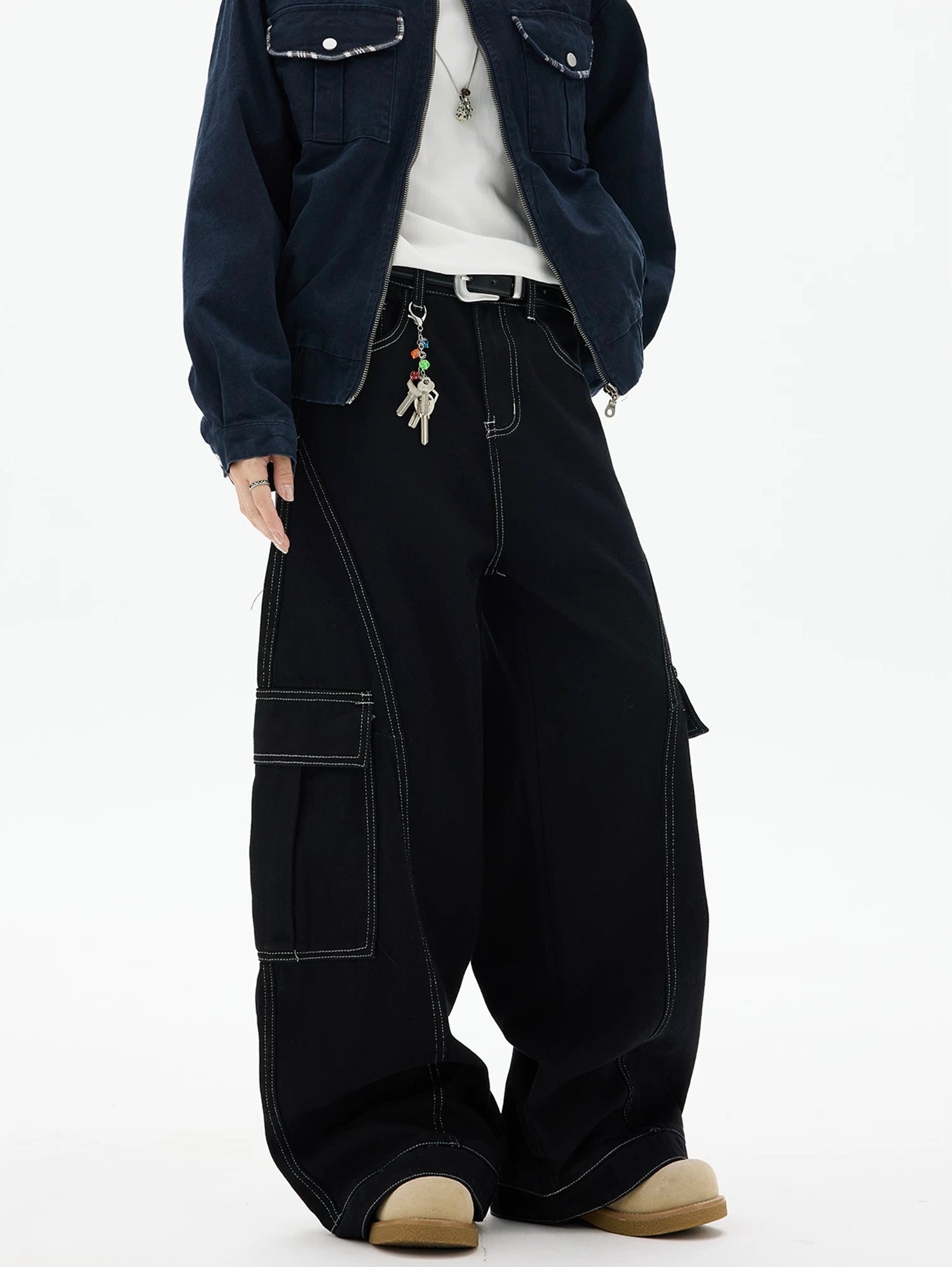 American Curved Wide-Leg Streetwear Trousers B0085