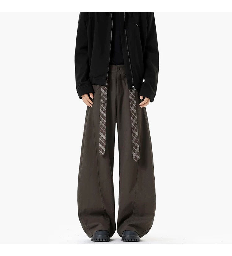 Pantalones acampanados vintage a cuadros con forro polar y cinturón – Estilo retro americano B0038