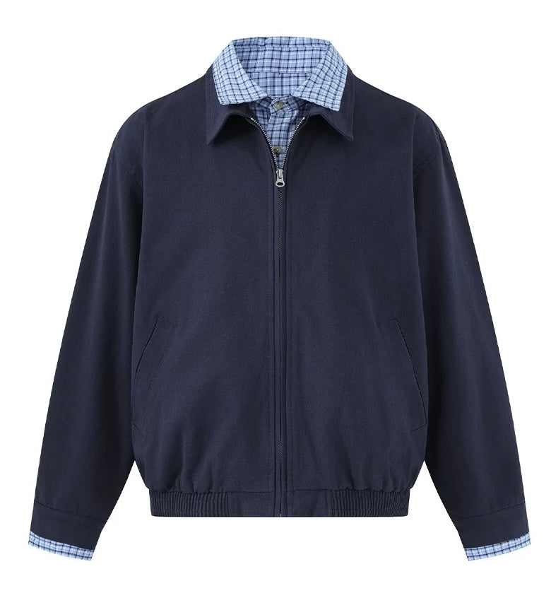 Men’s Vintage Plaid Patchwork Layered Jacket – American Retro Fake Two-Piece Streetwear Coat T0042