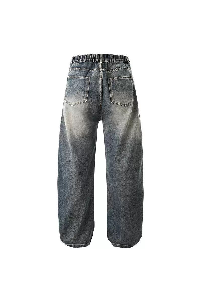 Men’s Retro Arc Panel Loose-Fit Denim Jeans B0037