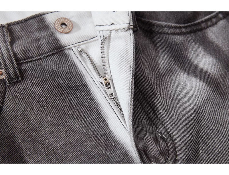 Men’s Smoke Washed Vintage Jeans – Distressed American Street Denim Pants B0066