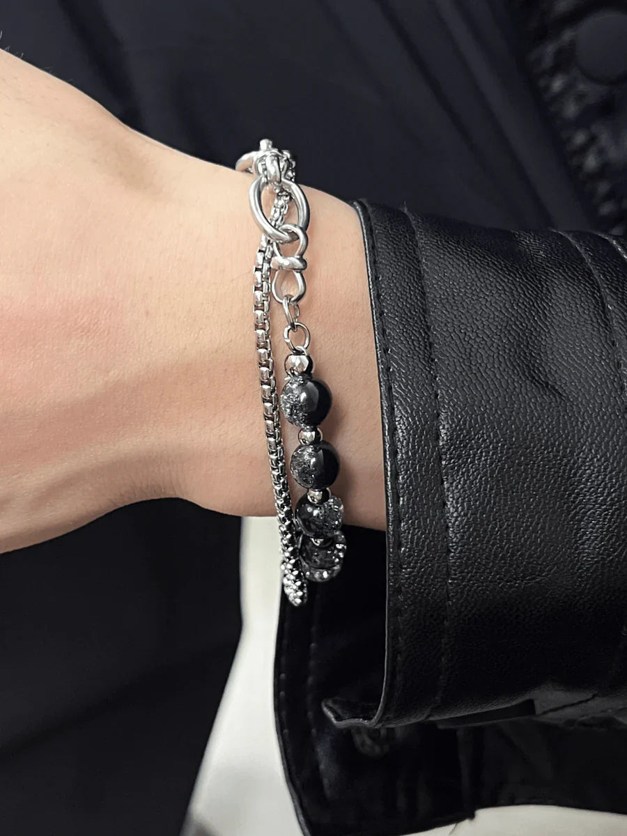 STEEL DOUBLE-LAYER BURST BEADS BRACELET A0056