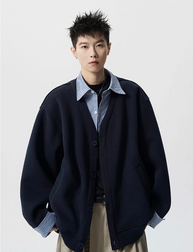 Cárdigan de punto gofre para hombre: Chaqueta estilo suéter vintage informal T0173