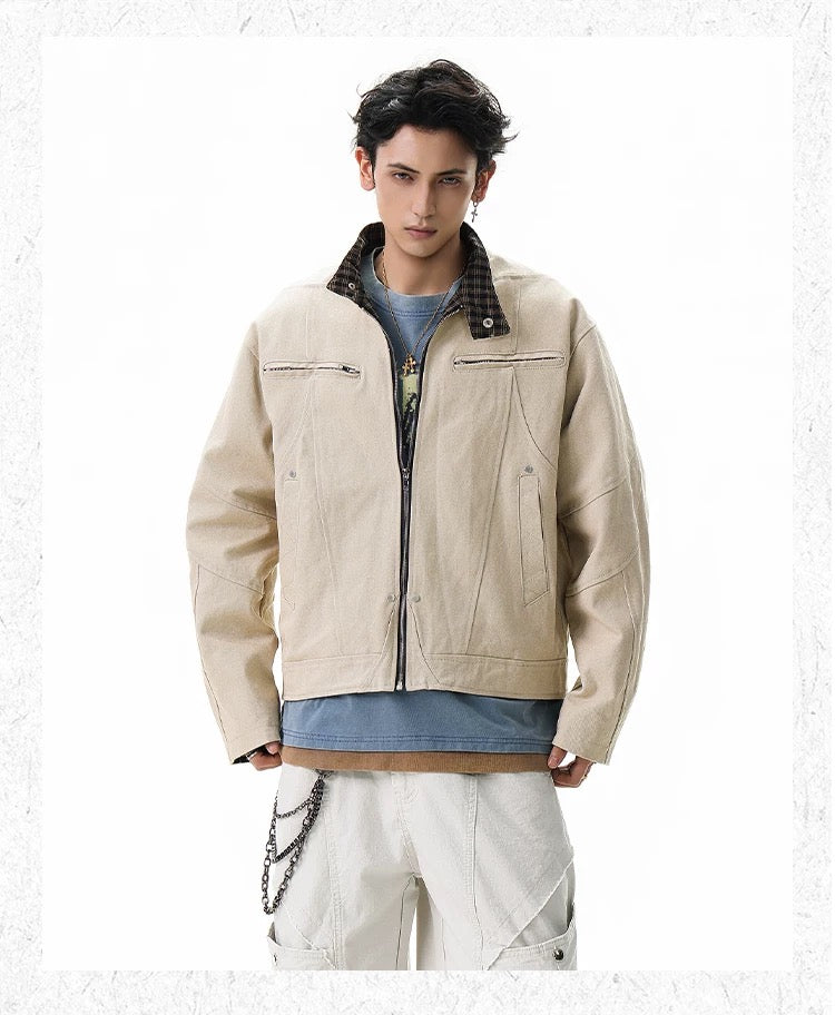 Harrington Stand Collar Utility Jacket – American Vintage Streetwear Coat T0032