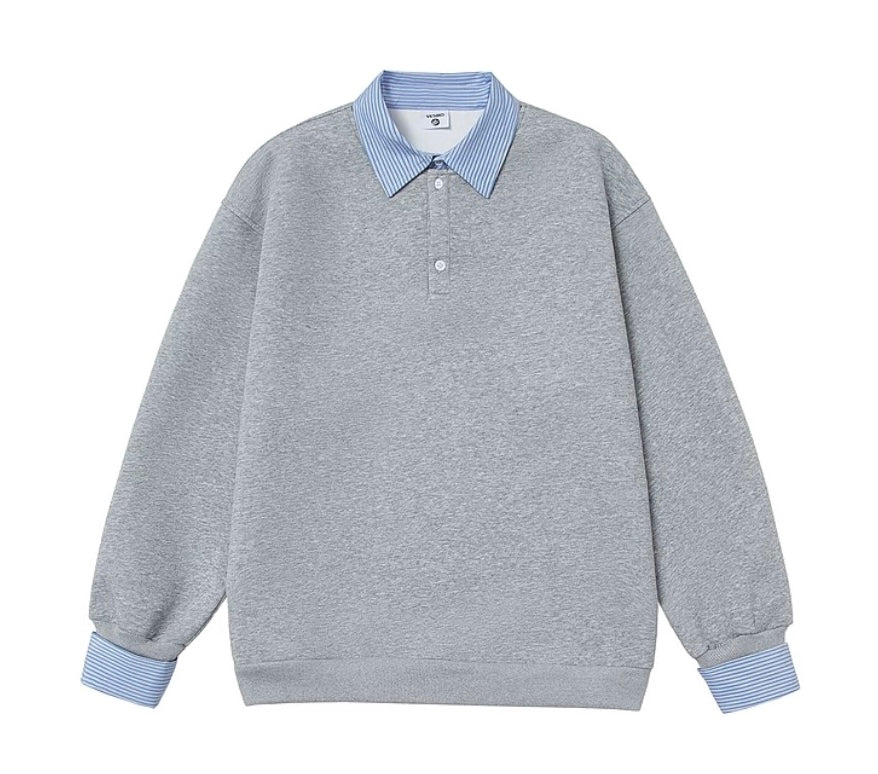 Men’s Layered Stripe Collar Sweatshirt – Vintage Preppy Street Pullover S0045