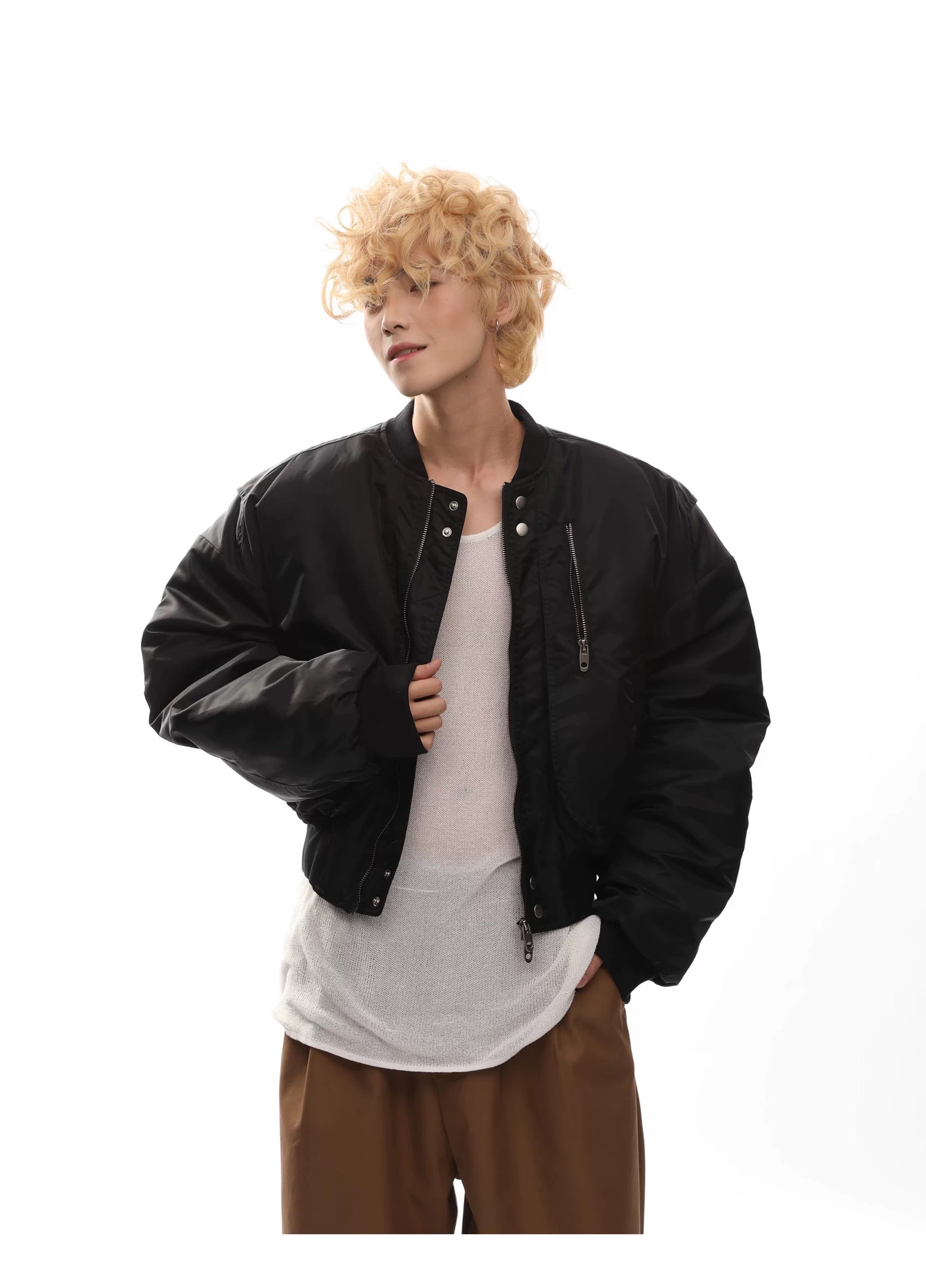 Men’s Cropped Bomber Puffer Jacket – American High Street Short Cotton Outerwear T0071