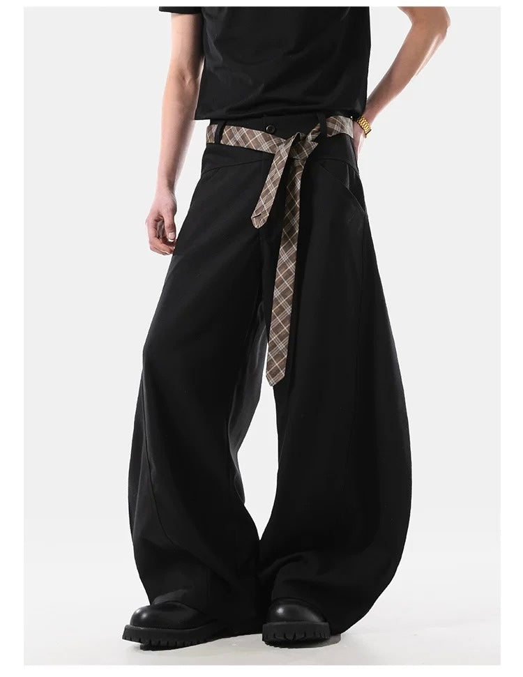 Pantalones acampanados vintage a cuadros con forro polar y cinturón – Estilo retro americano B0038