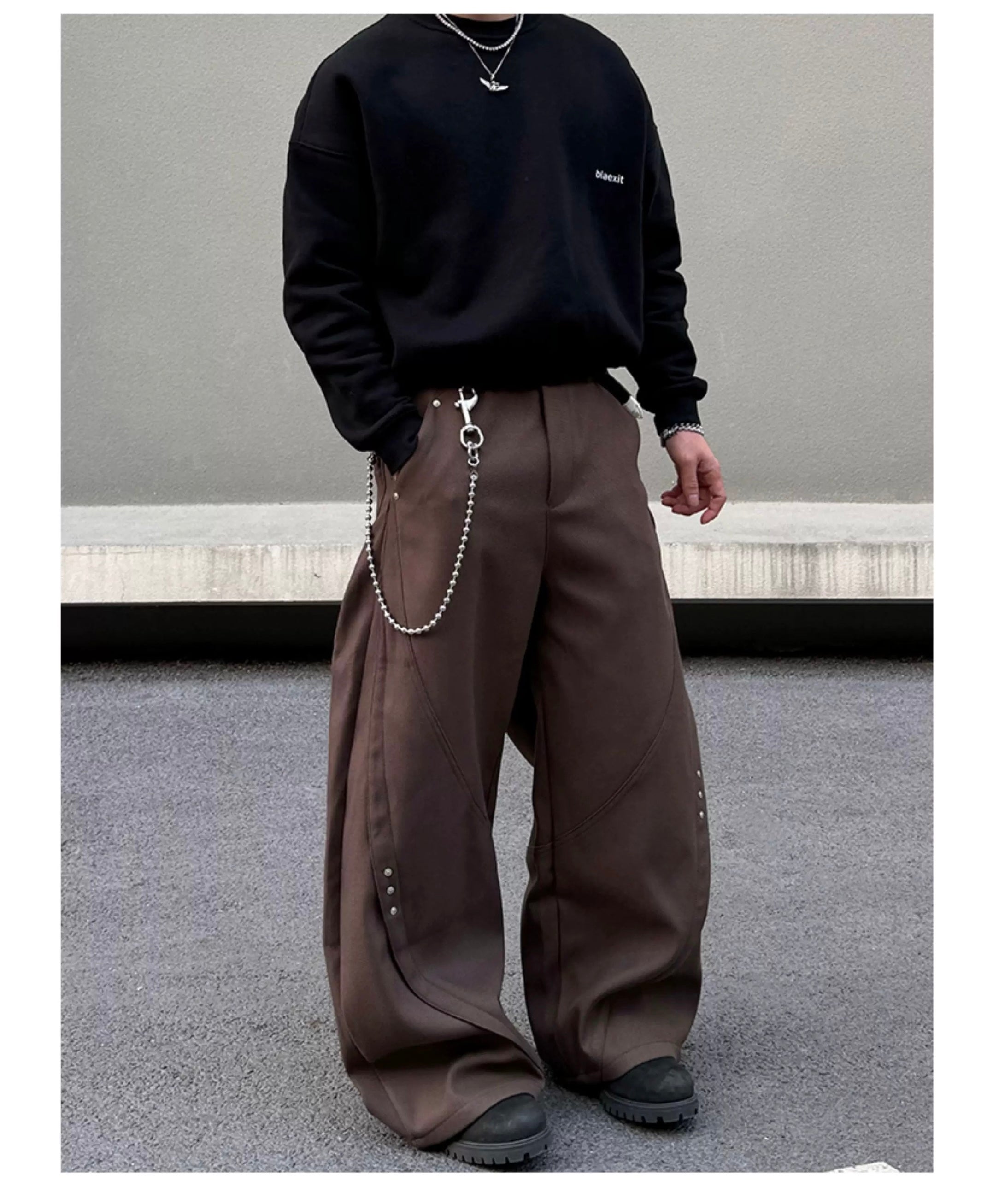 Men’s American Patchwork Rivet Blade Trousers – Vintage High-Street Flared Dress Pants B0080