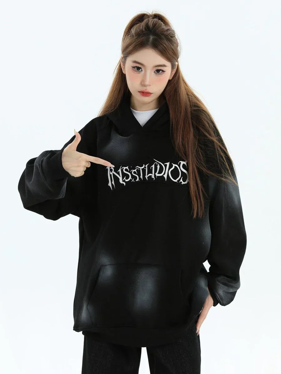 [INSstudios] SPRAY PAINT LOGO LOOSE HOODIE S0206