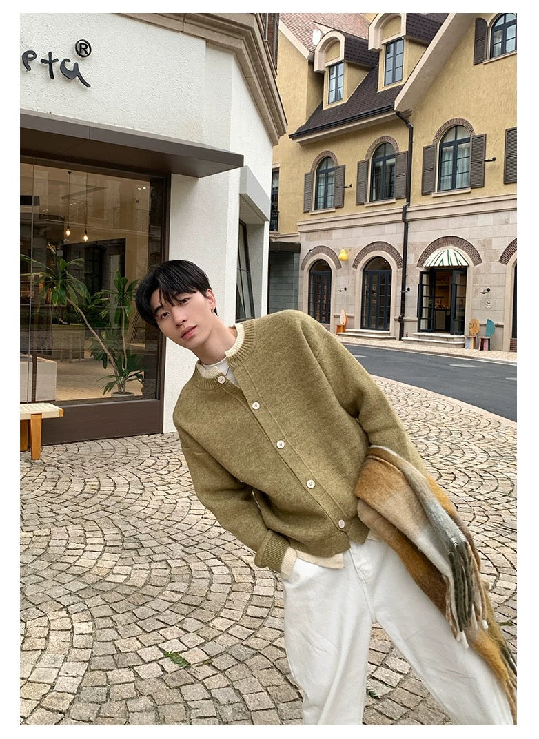 Men’s Japanese Vintage Layered Button Knit Sweater – Retro Street Casual Pullover S0044