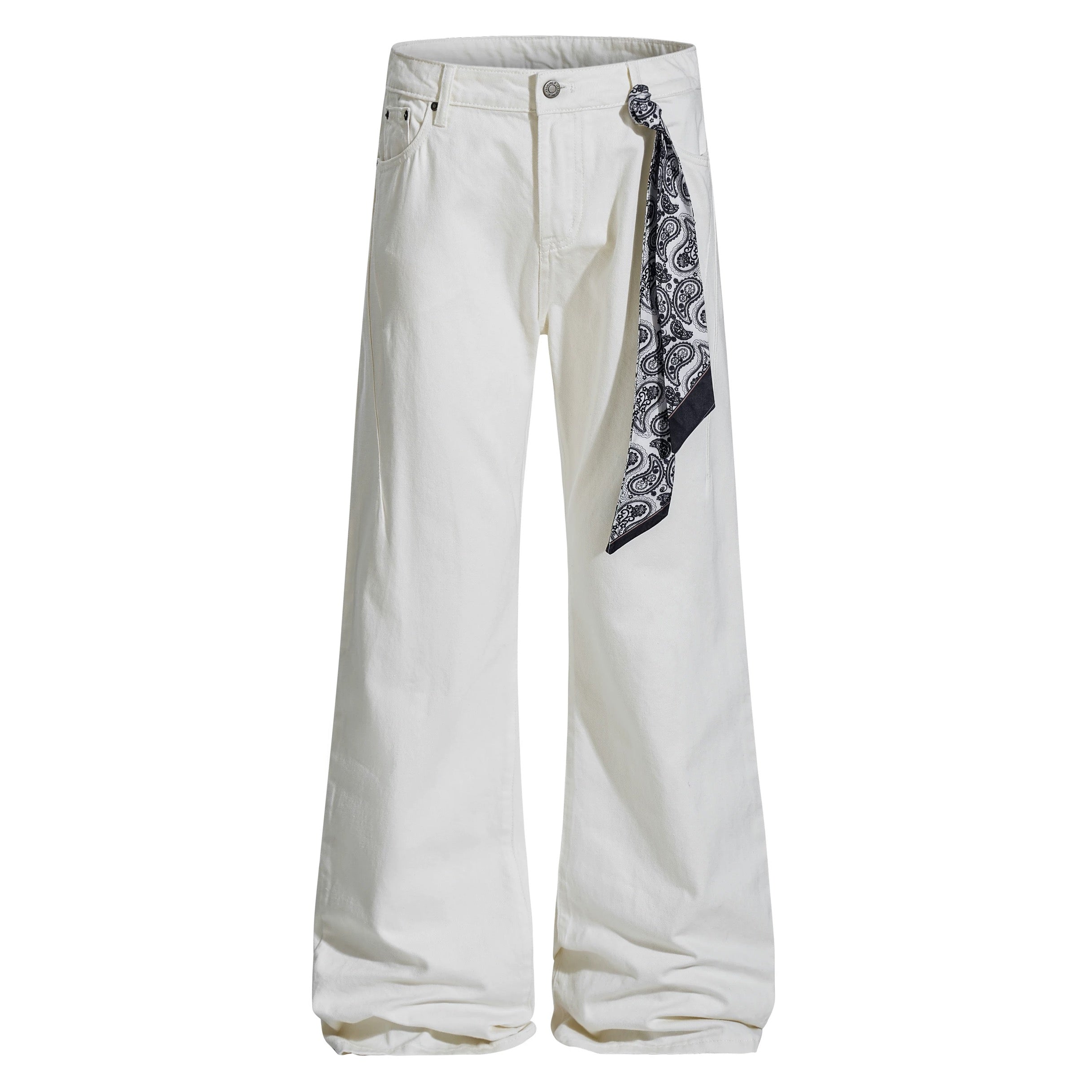 Men’s Vintage Scarf Detail Flare Jeans – American High Street Denim Pants B0074