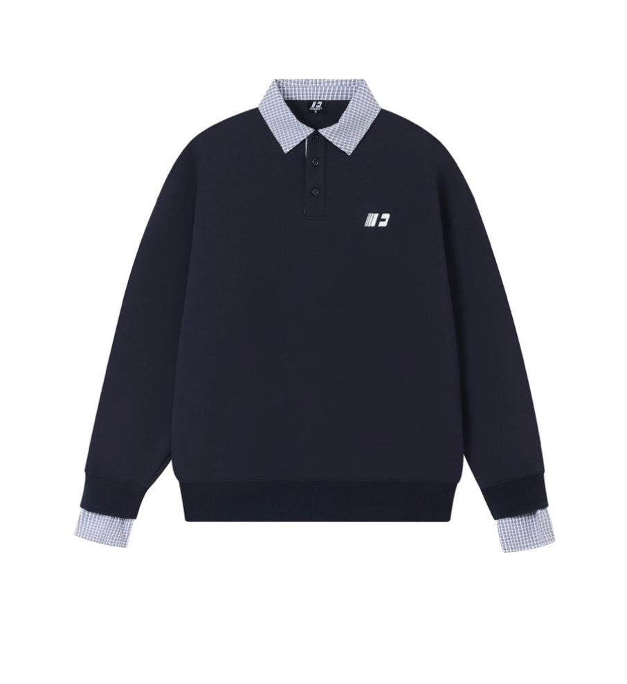 Men’s Layered Polo Sweatshirt – Air Layer Fabric Retro Street Pullover S0041